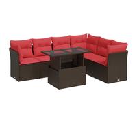 vidaXL 7 Piece Garden Sofa Set with Cushions Brown Poly Rattan Acacia