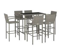vidaXL 7-Piece Outdoor Bar Set - Weather-Resistant Gray Poly Rattan I