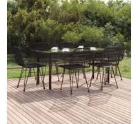 vidaXL 7 Piece Patio Dining Set Black Poly Rattan
