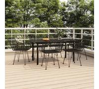 vidaXL 7 Piece Patio Dining Set Black Poly Rattan