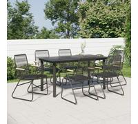 vidaXL 7 Piece Patio Dining Set Black PVC Rattan