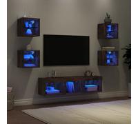 Vidaxl 7 Piece Tv Wall Units With Led Smoked Oak Engineered Wood