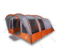 vidaXL Family Tent Tunnel - 8-Person Waterproof Camping Tent - Polyester Grey with 3 Bedrooms, 7 Windows