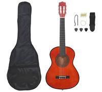 vidaXL Classical Guitar | Beginner Set 1/2 Size 34" | Dark Wood Solid Basswood with Bag, Strap, Picks, Pitch Pipe & String Set
