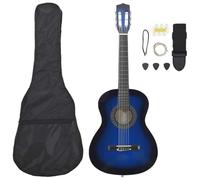 'vidaXL 8 Piece Classical Guitar Beginner Set, 3/4 Size 36" Blue Basswood Guitar, Includes Bag, Strap, Picks, Pitch Pipe, String Set- Ideal For Kids and Amateurs