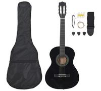 "vidaXL 8-Piece Beginner Set Classical 3/4 36" Black Guitar- Comes with Bag, Strap, Picks, Pitch Pipe and Strings, Ideal for Kids, Amateurs and Traveling Musicians"