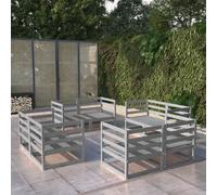 vidaXL Solid Pinewood Garden Lounge Set 8 Piece Grey Wooden Furniture Sofa Set