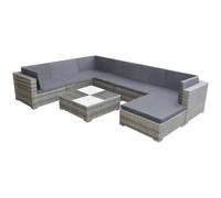 vidaXL Garden Lounge Set 8 Piece with Cushions Poly Rattan Grey Chaise Lounge