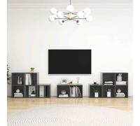 vidaXL 8 Piece TV Cabinet Set High Gloss Grey Engineered Wood 01 UK HOT