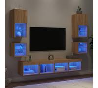TV Wall Units 8 Piece with LED Wall Mounted TV Cabinet Engineered Wood vidaXL