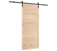 vidaXL 80 x 208 cm Brown Pine Wood Sliding Door - Rustic Rustic Style with Adjustable Components, Interior Panel, Rails, Stops and Castors Easy Installation, Ideal for