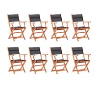 vidaXL 8x Folding Garden Chairs Black Solid Eucalyptus Wood&Textilene Armchair
