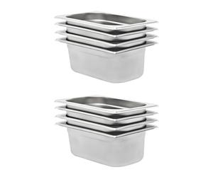 vidaXL 8x Gastronorm Containers GN 1/4 100mm Stainless Steel Stackable Tray