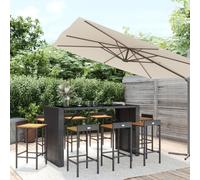 vidaXL 9 Piece Garden Bar Set Black Poly Rattan& Solid Wood Acacia, Black