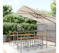 vidaXL 9 Piece Garden Bar Set Grey Poly Rattan& Solid Wood Acacia