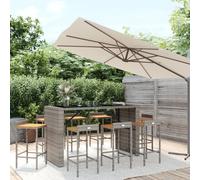 (grey, 9 piece) vidaXL Garden Bar Set Bar Table and Chair Poly Rattan and Solid Wood Acacia