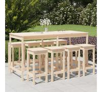 (brown) vidaXL Garden Bar Set Wooden Table and Chairs Pub Set 9 Piece Solid Wood Pine