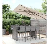vidaXL 9 Piece Garden Bar Set with Cushions Grey Poly Rattan, Grey