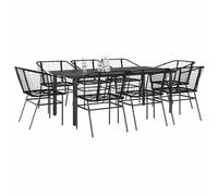 vidaXL 9 Piece Garden Dining Set Black Poly Rattan Glass