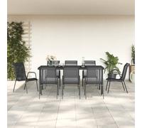 vidaXL 9 Piece Garden Dining Set Black Steel and Textilene, Black