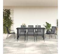vidaXL 9 Piece Garden Dining Set Black Steel and Textilene