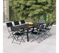 vidaXL 9 Piece Garden Dining Set Grey and Black, Black