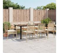vidaXL 9 Piece Garden Dining Set with Cushions Beige Poly Rattan
