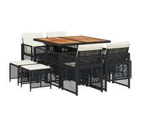 vidaXL 9 Piece Garden Dining Set with Cushions Black Poly Rattan