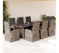 vidaXL 9 Piece Garden Dining Set with Cushions Grey Poly Rattan