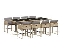 vidaXL 9 Piece Garden Dining Set with Cushions Mix Beige Poly Rattan