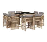 vidaXL 9 Piece Garden Dining Set with Cushions Mix Beige Poly Rattan