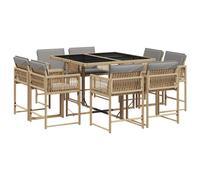 vidaXL 9 Piece Garden Dining Set with Cushions Mix Beige Poly Rattan