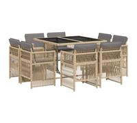 vidaXL 9 Piece Garden Dining Set with Cushions Mix Beige Poly Rattan