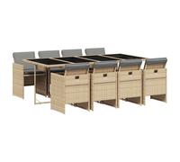 vidaXL 9 Piece Garden Dining Set with Cushions Mix Beige Poly Rattan