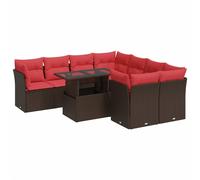 vidaXL 9 Piece Garden Sofa Set with Cushions Brown Poly Rattan Acacia