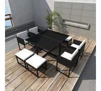 vidaXL Outdoor Dining Set 9 Piece with Cushions Poly Rattan Black Garden Set