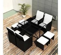 vidaXL 9 Piece Outdoor Dining Set with Cushions Poly Rattan Black, Black