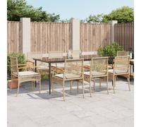 vidaXL 9 Piece Patio Dining Set with Cushions Beige Poly Rattan