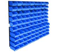 vidaXL 96 Piece Plastic Wall Panel & Storage Bin Kit for Garage/Worshop - Blue Stackable Boxes with Label Slots for Small Item Storage