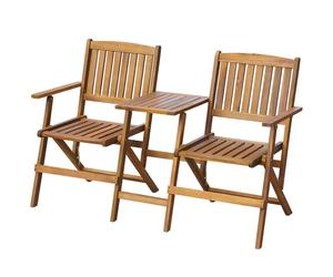 vidaXL Acacia Wood Folding Garden Bench - Outdoor Seating with Integrated Tea Table, Armrests, Water-, Comfort Slats, Space-Saving Storage