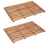 vidaXL Acacia Wood Non-Slip Bath/Shower Mats 56x37cm - Natural Oil Finish Rustic Bathroom/Sauna Floor Mats, Beige, Water Resistant (2-Pack)