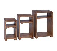vidaXL Accent Table with Shelf 3 pcs Brown Solid Mahogany Wood, Accent Table, Mahogany Wood, Reclaimed, Living Room, Dining, Coffee, Rustic Decor, End