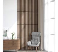 vidaXL Acoustic Wall Panels - 8 pcs Slatted Sound Absorbing Panels - Oak Veneer Fabric-Backed Panels - 60.5x60 cm - Walnut Brown