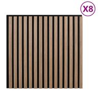 vidaXL Acoustic Wall Panels - 8 pcs Slatted Sound Absorbing Panels - Oak Veneer Fabric-Backed Panels - 60.5x60 cm - Walnut Brown