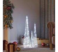 vidaXL Acrylic Decorative LED Light Cone Set Cold White 30/45/60cm UK