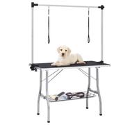 vidaXL Adjustable Dog Grooming Table with 2 Loops and Basket, Black