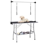 vidaXL Adjustable Dog Grooming Table with 2 Loops and Basket, Black