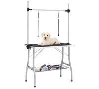 Adjustable Dog Grooming Table with 2 Loops and Basket