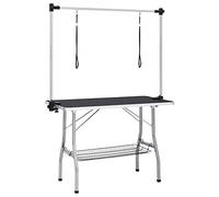 vidaXL Adjustable Dog Grooming Table with Non-Slip Tabletop and Under-Table Basket, Height-Adjustable Arm, Foldable Design for Easy Storage, Robust Build with Steel Legs