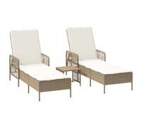 vidaXL Adjustable Sun Lounger Set Beige and Cream White Garden Chairs with Table UV-Resistant Padded Loungers for Patio Garden Balcony Modern